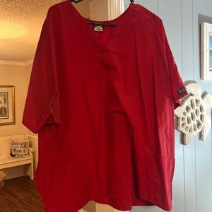 Red two pocket scrub top, 3X